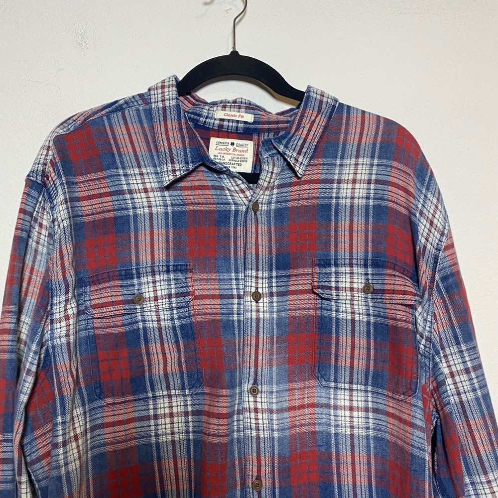 Lucky Brand Classic Red Flannel Mens XL Boho Casual Rustic Outdoor Plaid Western - Picture 6 of 13